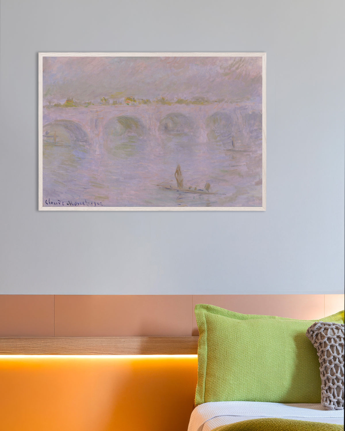 Plakat Waterloo Bridge, London (1902) av Claude Monet med hvit treramme