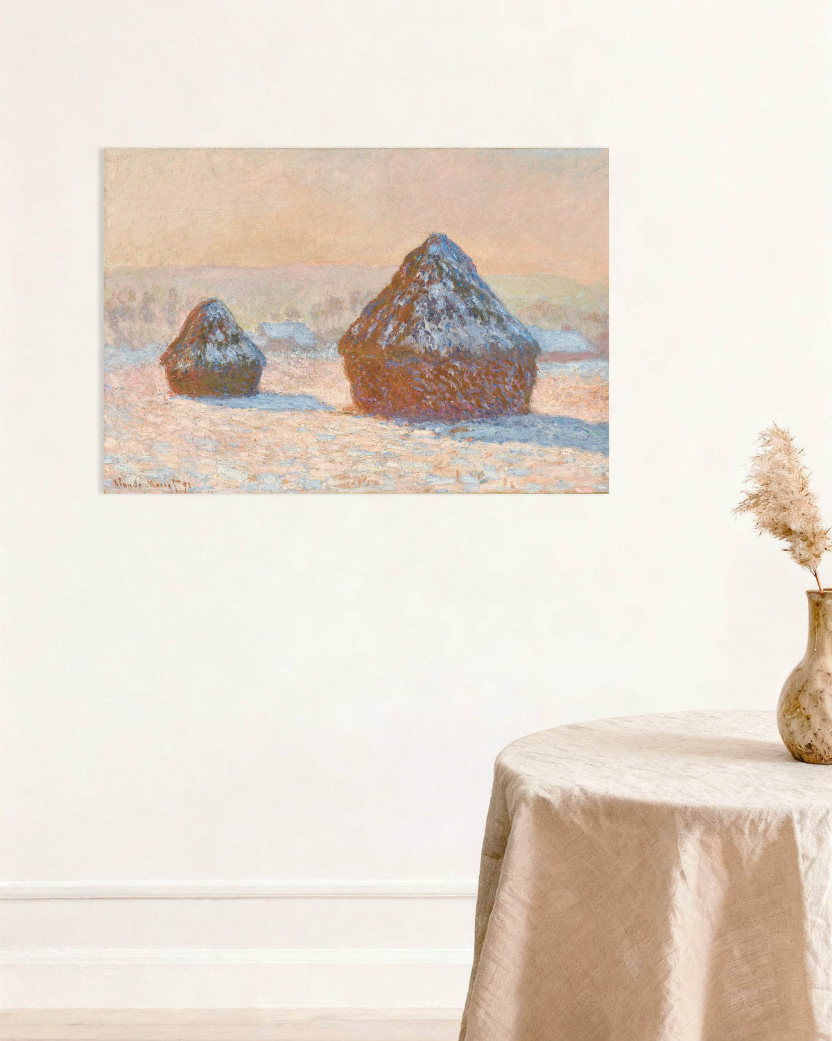 Poster of Wheatstacks, Snow Effect, Morning (1891) by Claude Monet