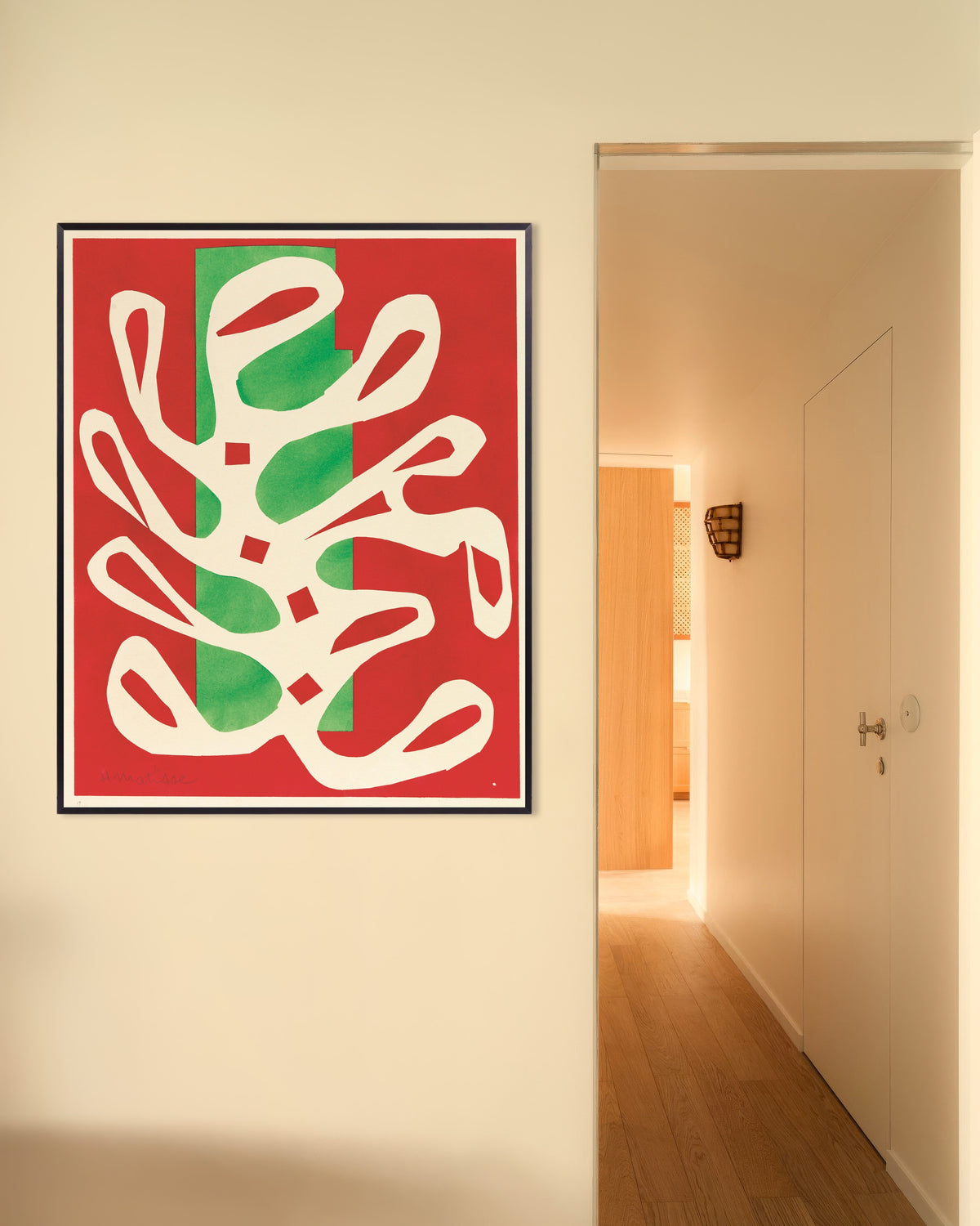 Poster of White Alga on Red and Green Background (1947) by Henri Matisse, with metal frame