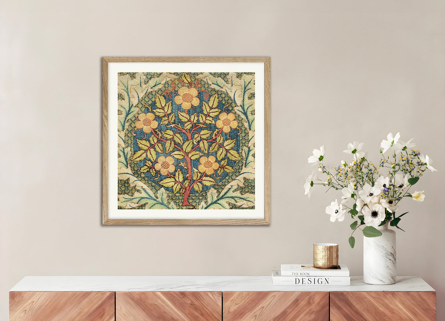 Poster of William Morris poster, tapestry, with natural wooden frame