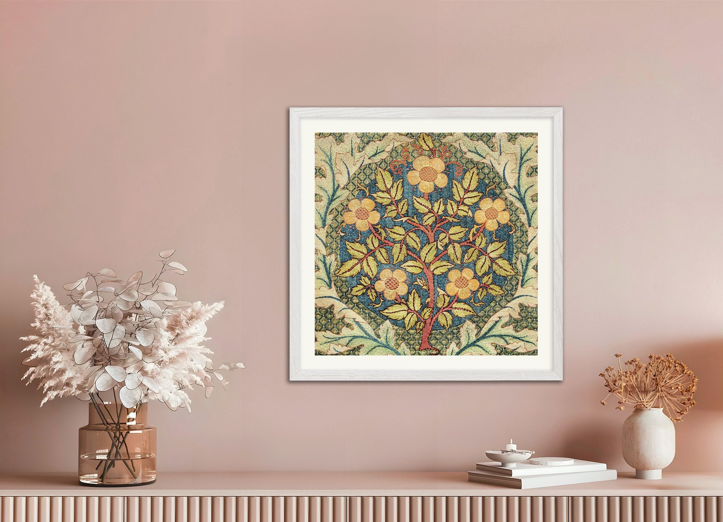 Poster of William Morris poster, tapestry, with white wooden frame