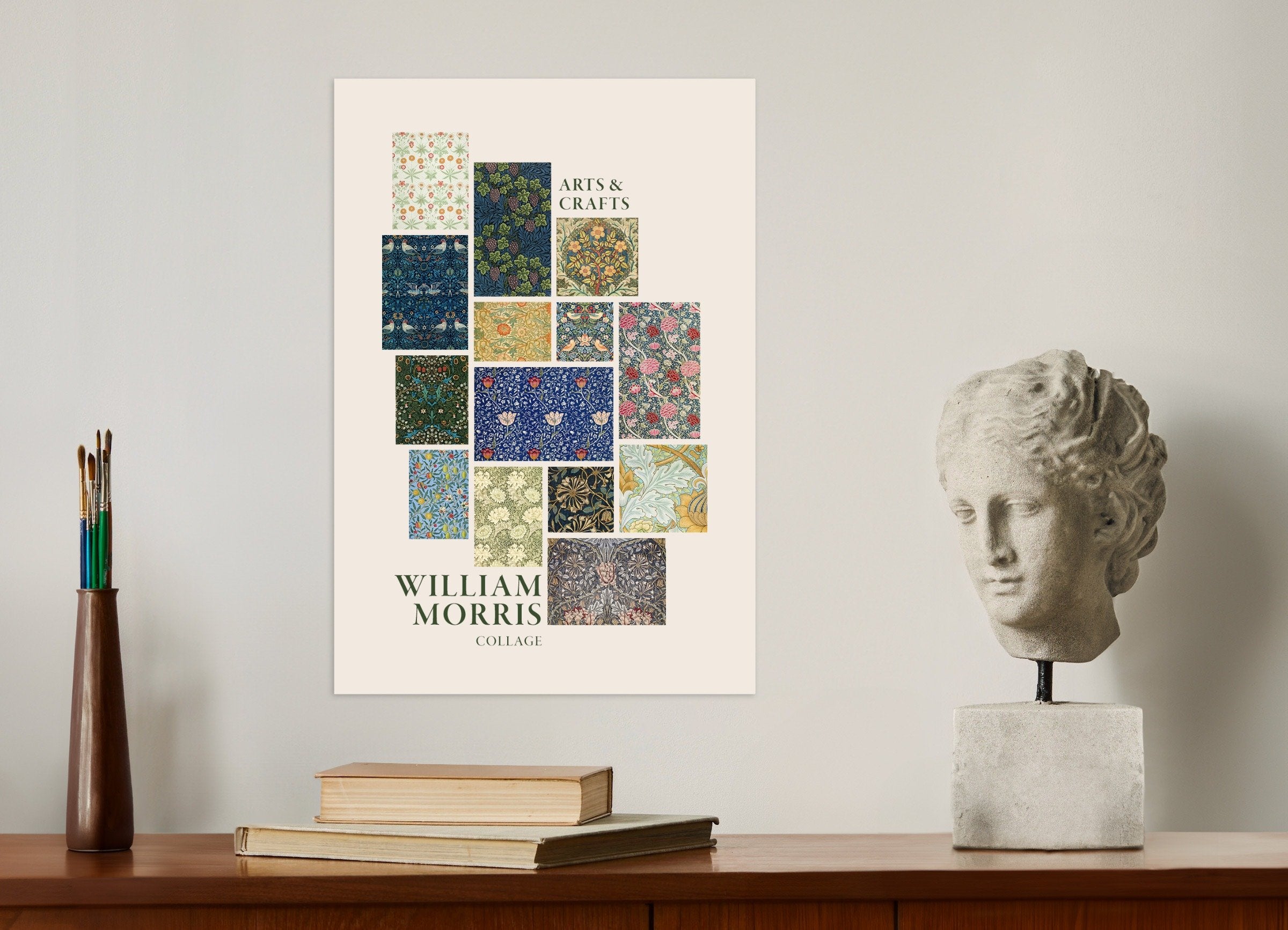 Poster of William Morris wallpapers and fabrics, collage