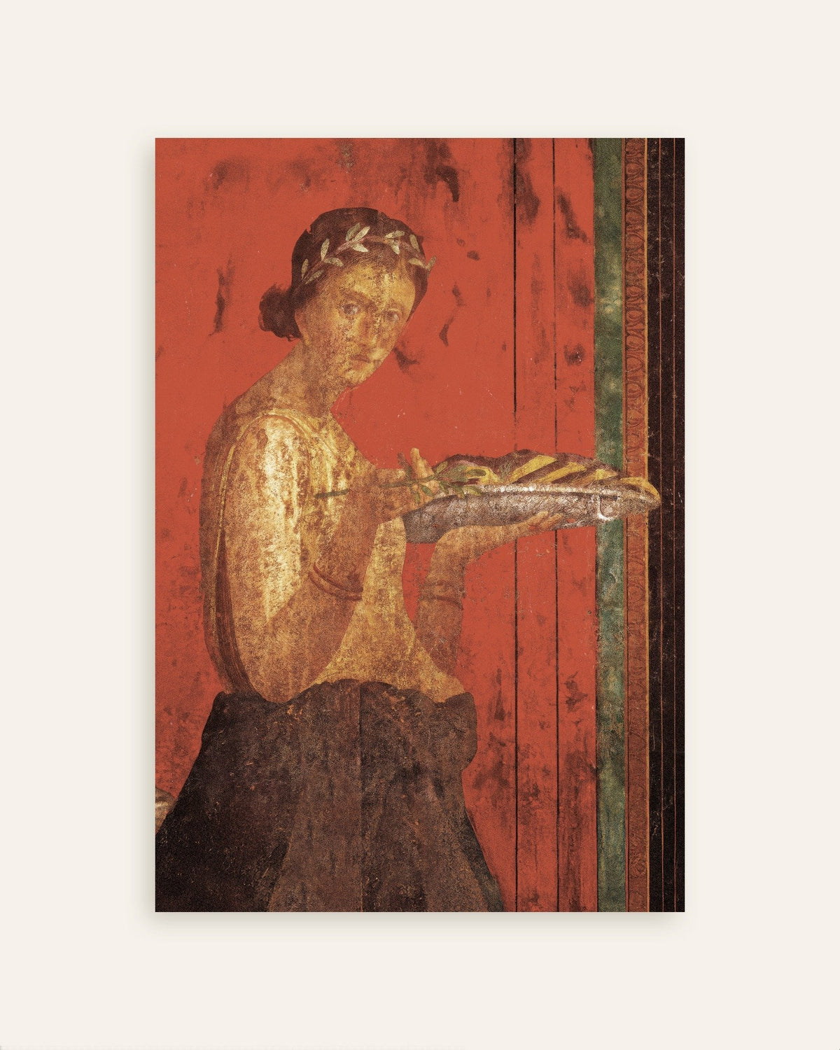 Poster med fresken av kvinnen med laurbærkrans fra Pompeii