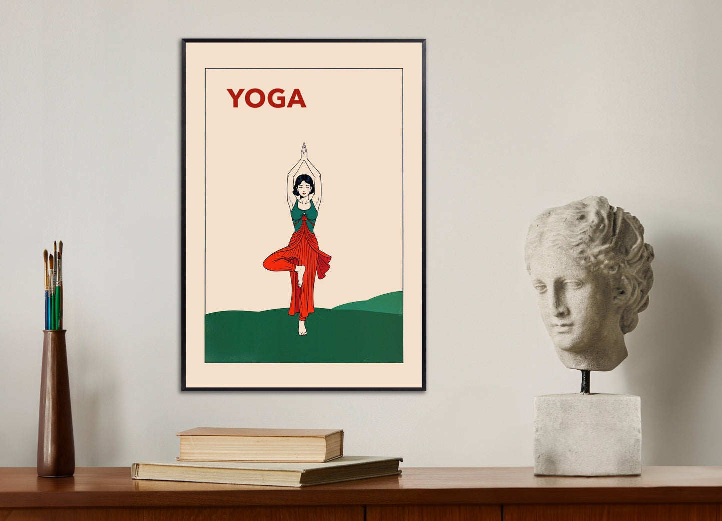 Poster of Yoga poster, tree pose, with metal frame