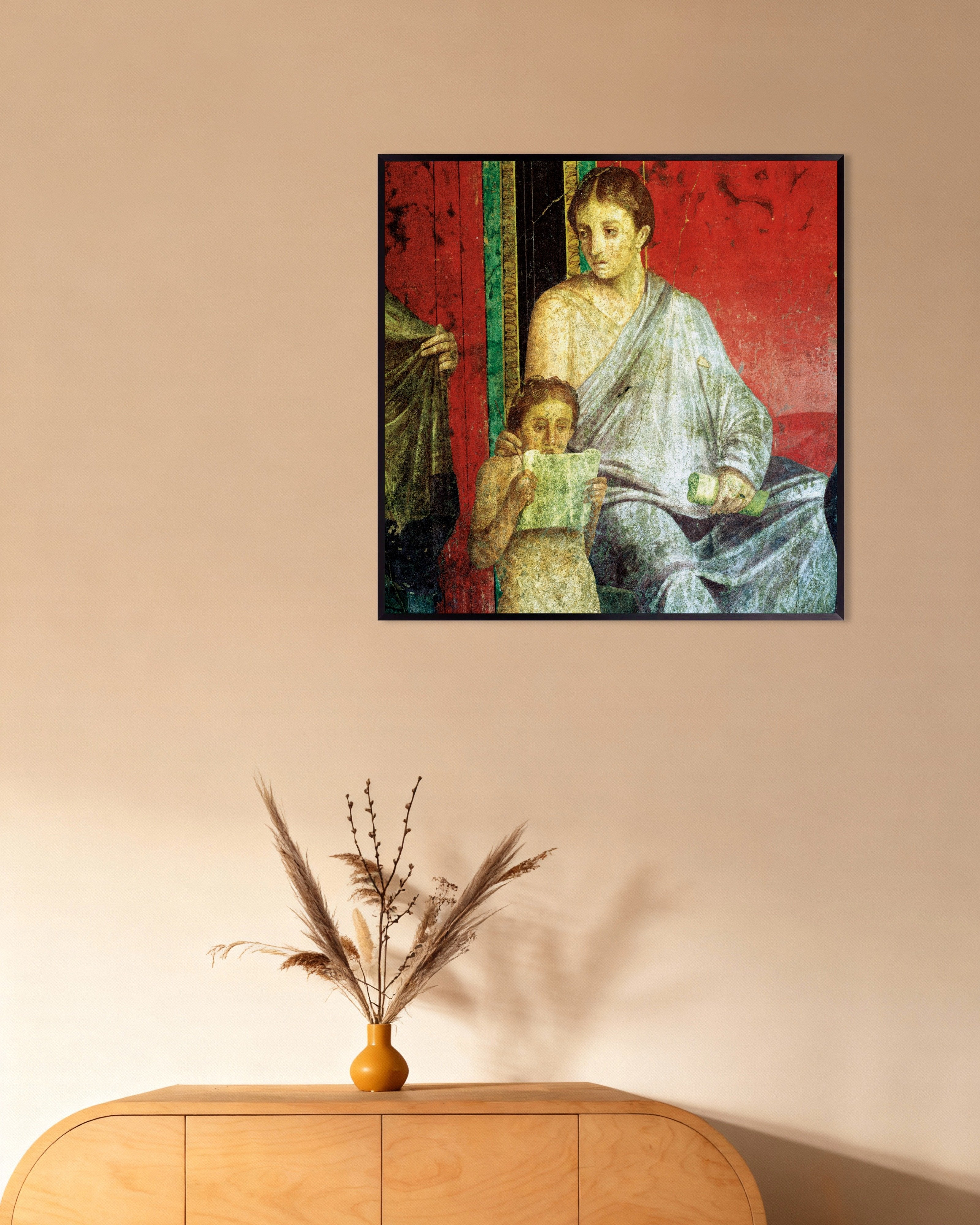 Poster of Young girl reading fresco poster, with metal frame