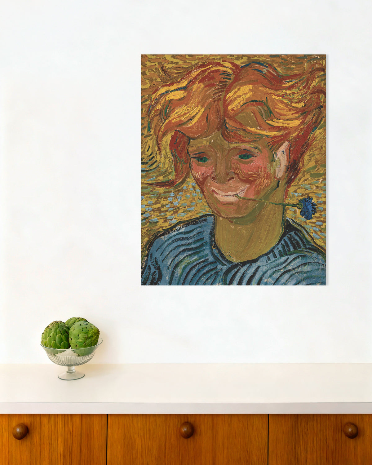 Poster av Ung mann med en kornblomst (1890) av Vincent van Gogh