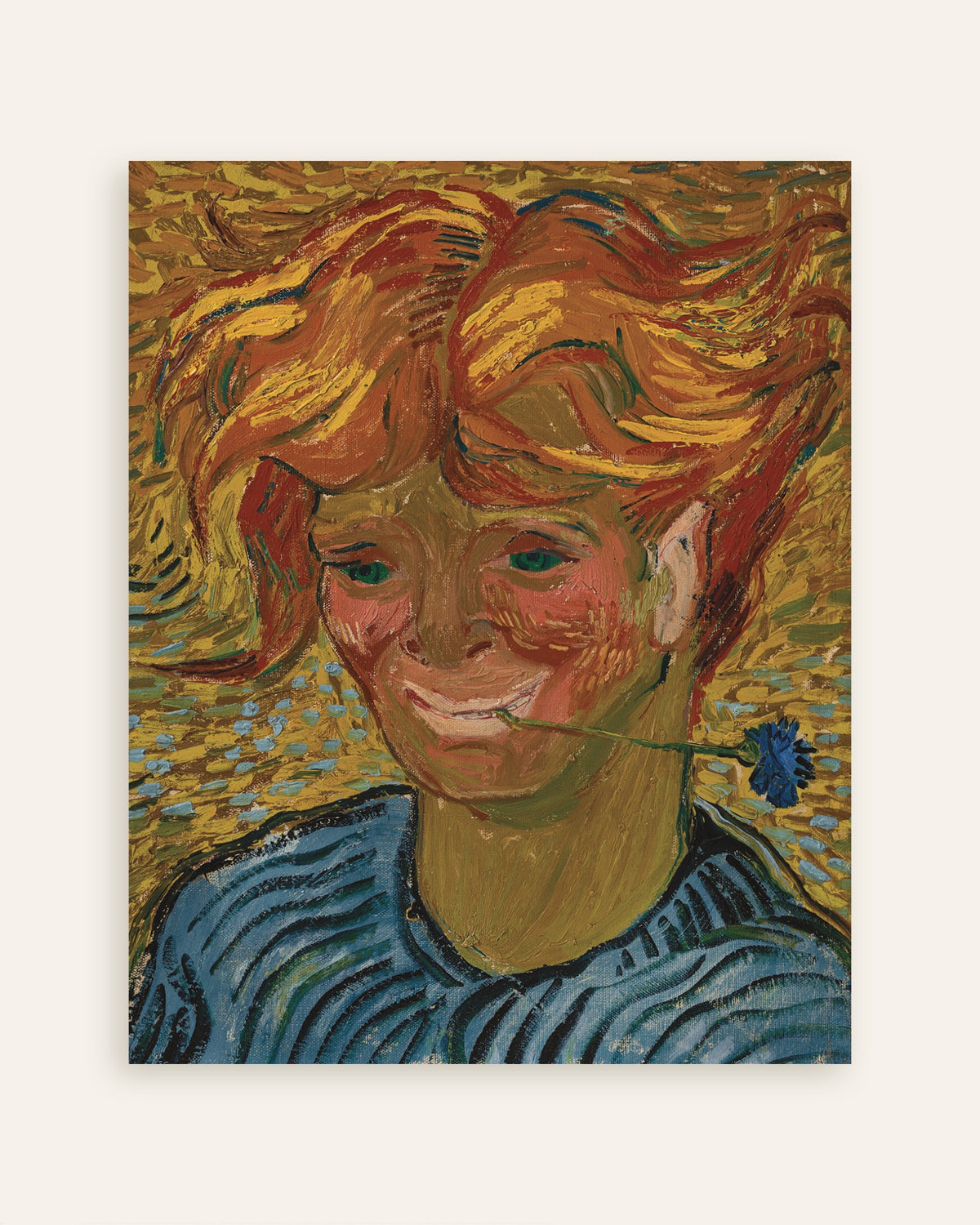 Poster av Ung mann med en kornblomst (1890) av Vincent van Gogh, miniatyr